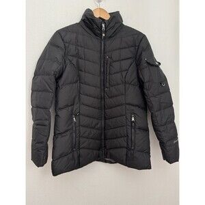 EDDIE BAUER Womans Goose Down Winter Coat Jacket Black Ski Size L EUC Cargo